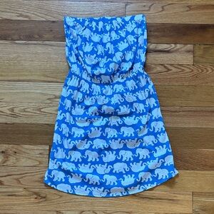 Blue Elephant Print Strapless Dress